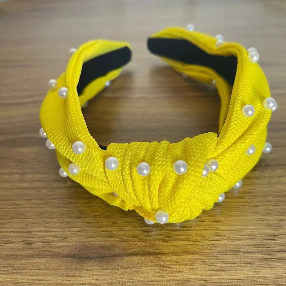 New Women Headband Hair Accessories Solid Pearls Center Knot